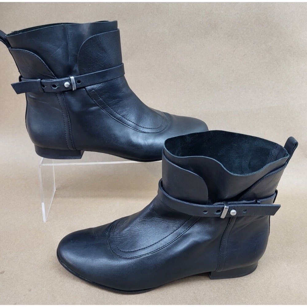 Belle By Sigerson Morrison (Size 7 B) Black Leather Ankle Booties Moto Boots